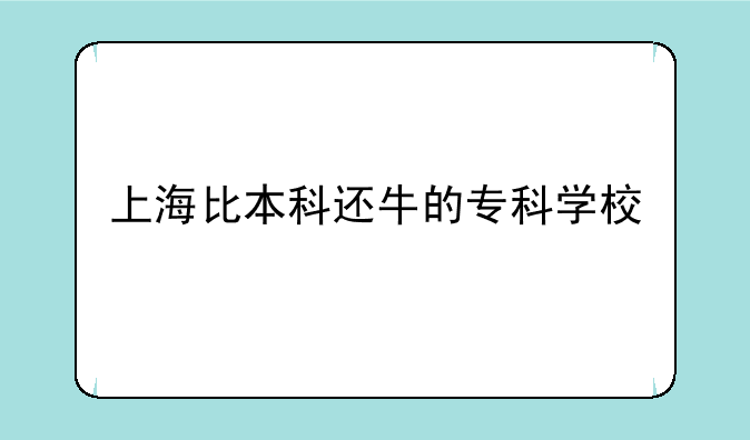 上海比本科还牛的专科学校